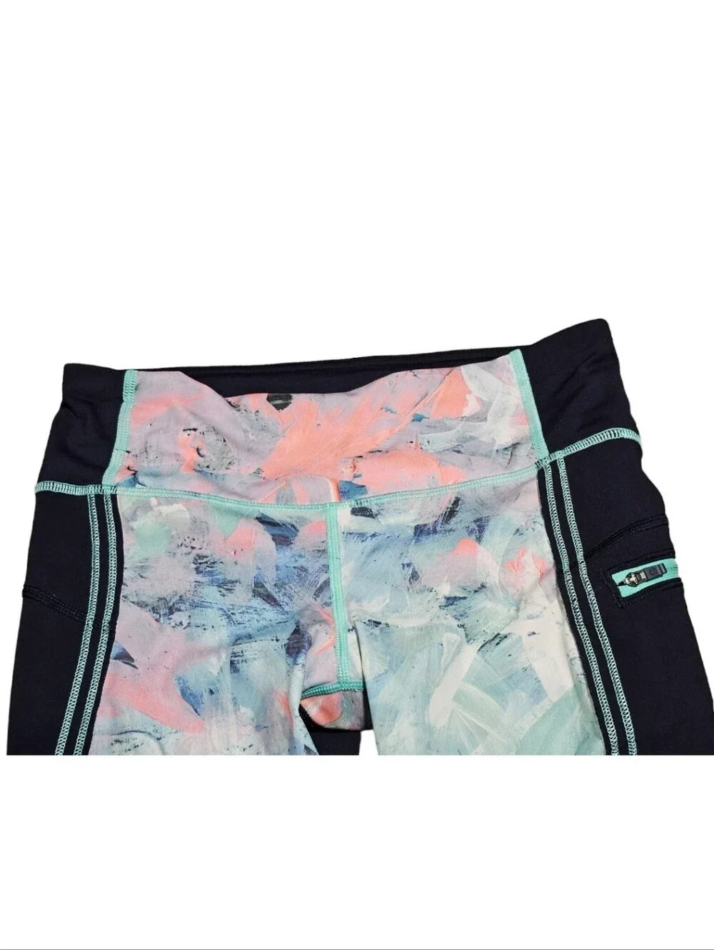 Lululemon Crop Leggings Size 4 Paint Splatter Floral Zip Pocket Drawstring